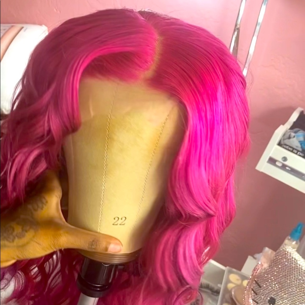 26” pink virgin hair closure wig.